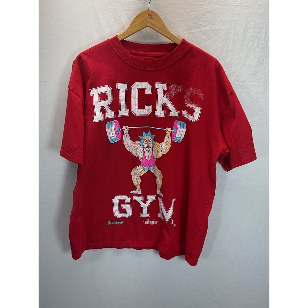 RARE Original Rick And Morty RED T-Shirt Mens Size XL Ricks Gym novelty
